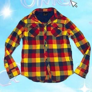 NWOT vtg y2k fox racing skater grunge scene plaid rainbow flannel, sz men’s lg